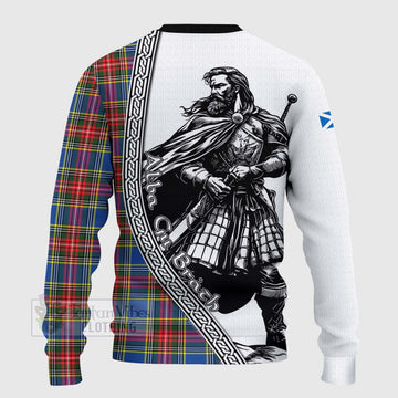 Tartan Vibes Clothing Bethune Tartan Clan Crest Knitted Sweater with Highlander Warrior Celtic Style