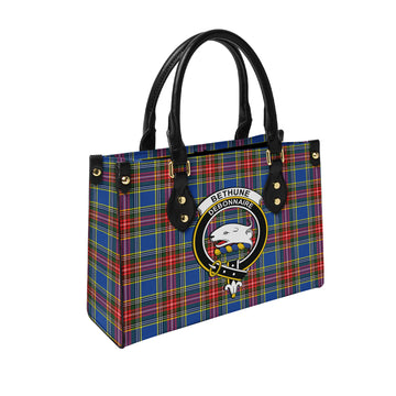 Bethune Tartan Leather Bag with Family Crest