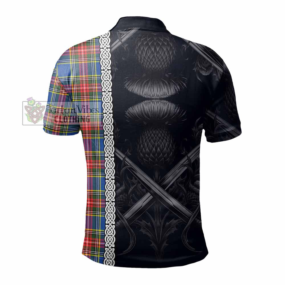 Tartan Vibes Clothing Bethune Tartan Polo Shirt with Family Crest Cross Sword Thistle Celtic Vibes