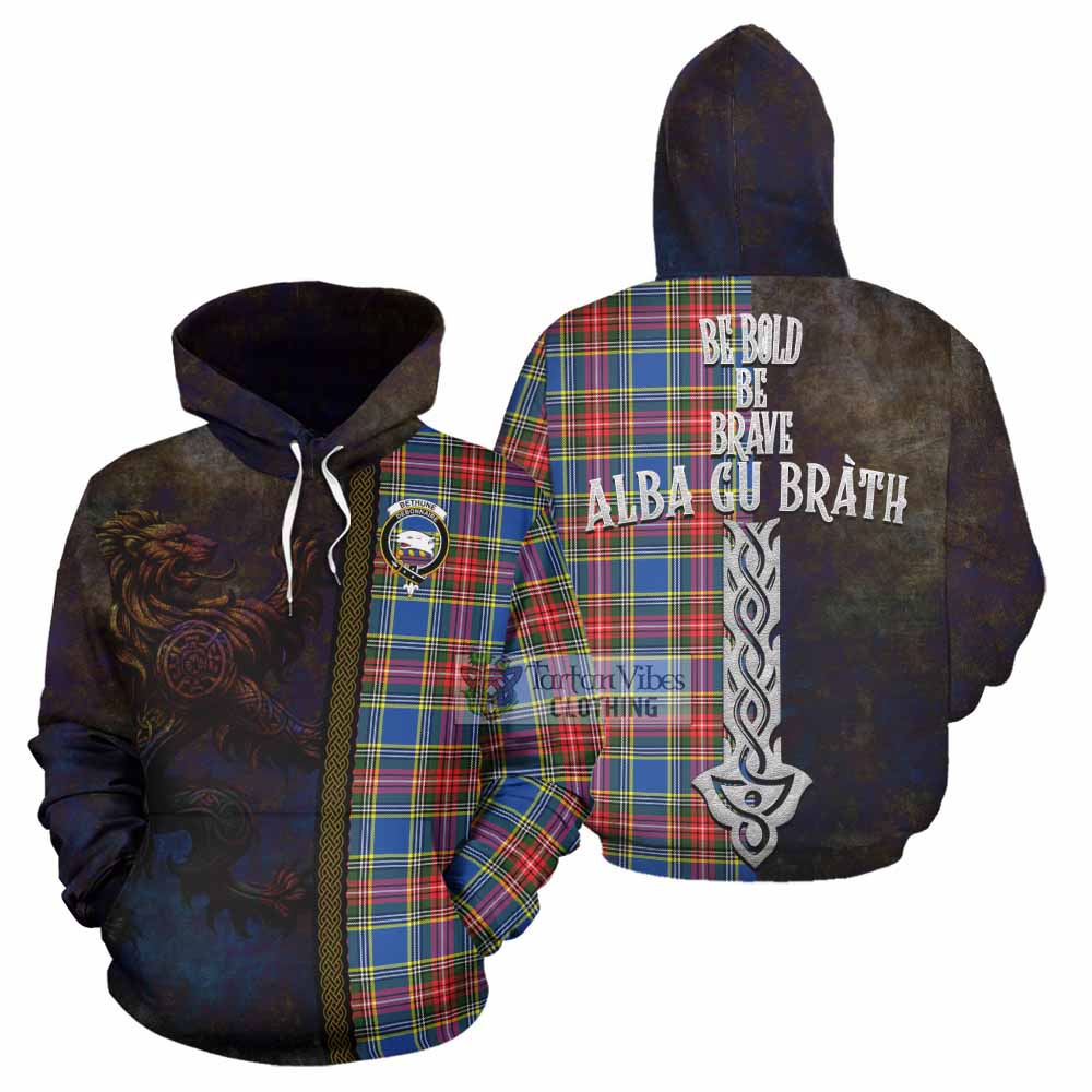 Tartan Vibes Clothing Bethune Tartan Family Crest Hoodie Alba Gu Brath Be Brave Lion Ancient Style