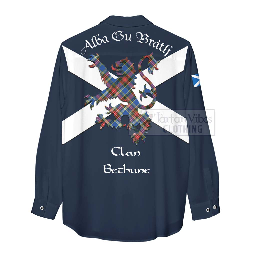 Tartan Vibes Clothing Bethune Tartan Lion Rampant Women's Casual Shirt Proudly Display Your Heritage with Alba Gu Brath and Clan Name
