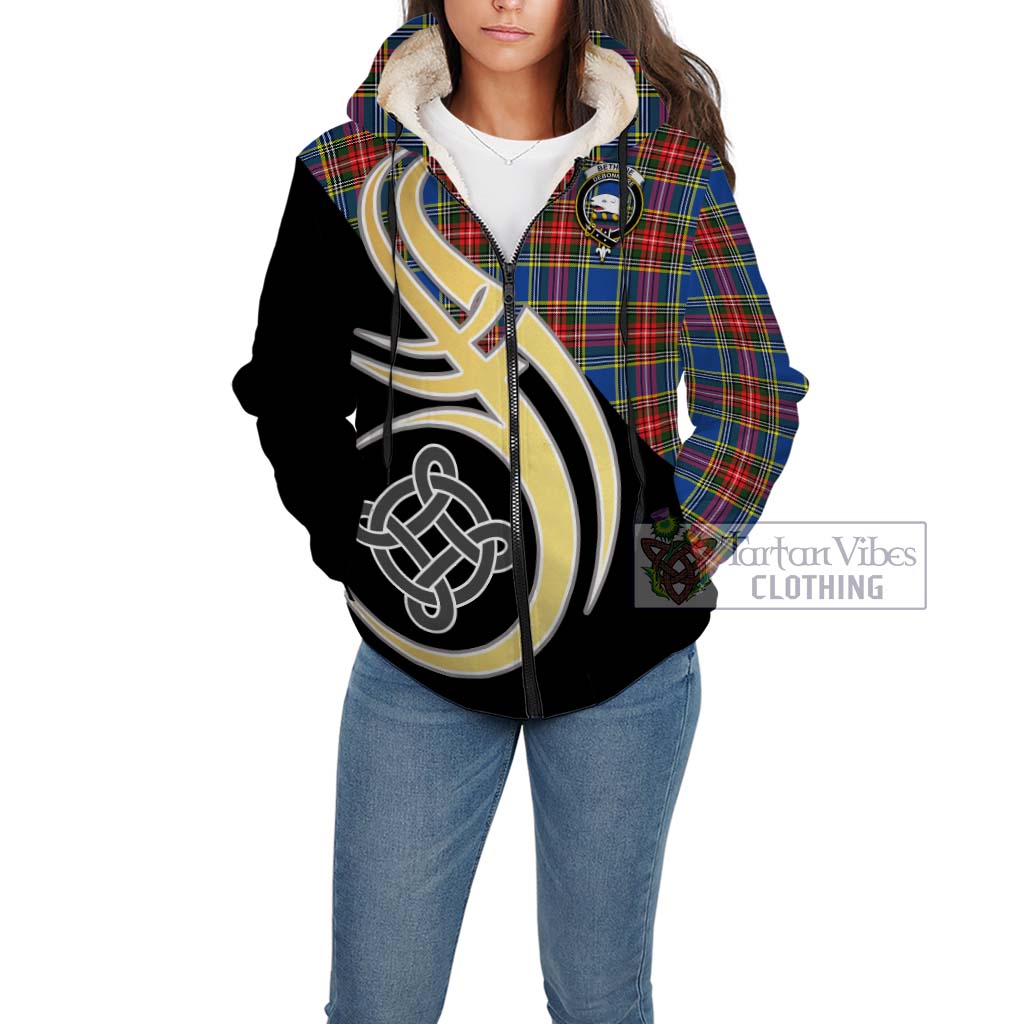 Bethune Tartan Sherpa Hoodie with Family Crest and Celtic Symbol Style Unisex - Tartan Vibes Clothing