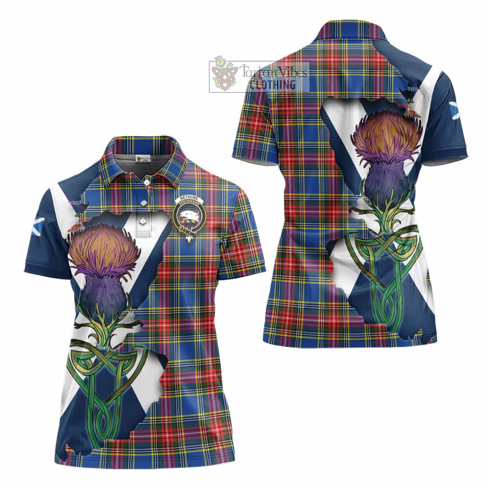 Tartan Vibes Clothing Bethune Tartan Family Crest Women's Polo Shirt Scottish Thistle Celtic Inspired