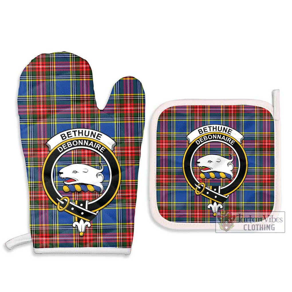 Bethune Tartan Combo Oven Mitt & Pot-Holder with Family Crest Combo 1 Oven Mitt & 2 Pot-Holder White - Tartan Vibes Clothing
