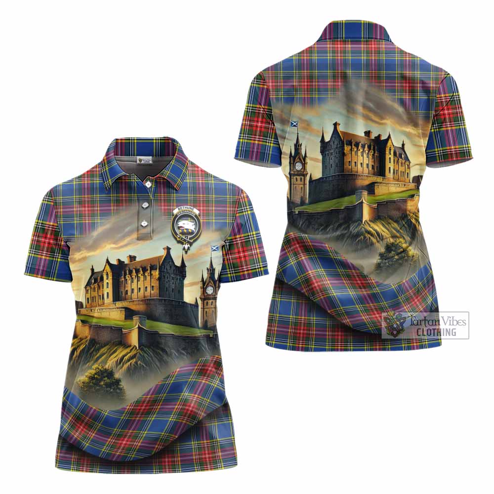 Tartan Vibes Clothing Bethune Tartan Family Crest Women's Polo Shirt with Scottish Ancient Castle Stype