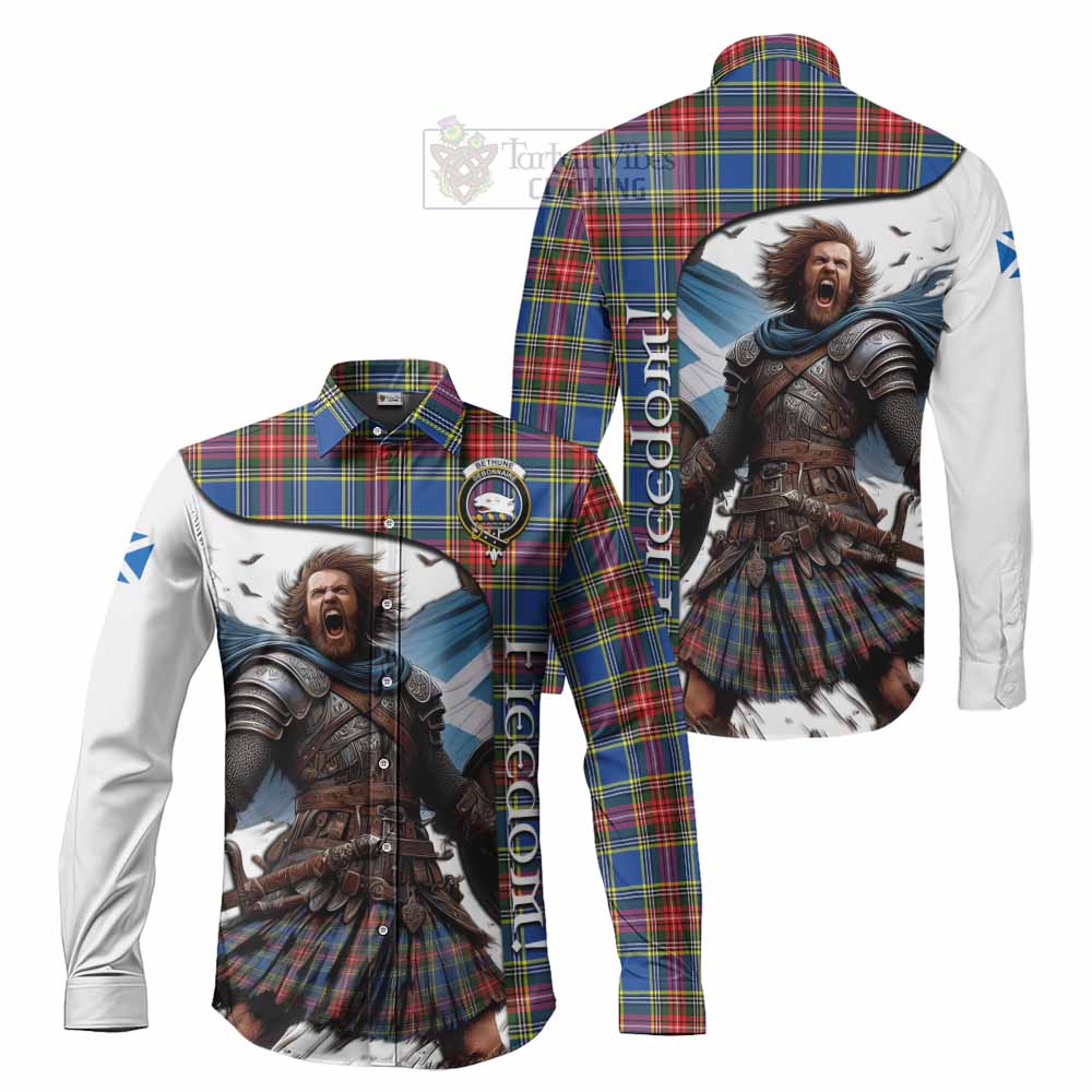 Tartan Vibes Clothing Bethune Crest Tartan Long Sleeve Button Shirt Inspired by the Freedom of Scottish Warrior