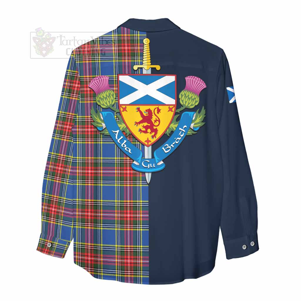 Tartan Vibes Clothing Bethune Tartan Women's Casual Shirt Alba with Scottish Lion Royal Arm Half Style