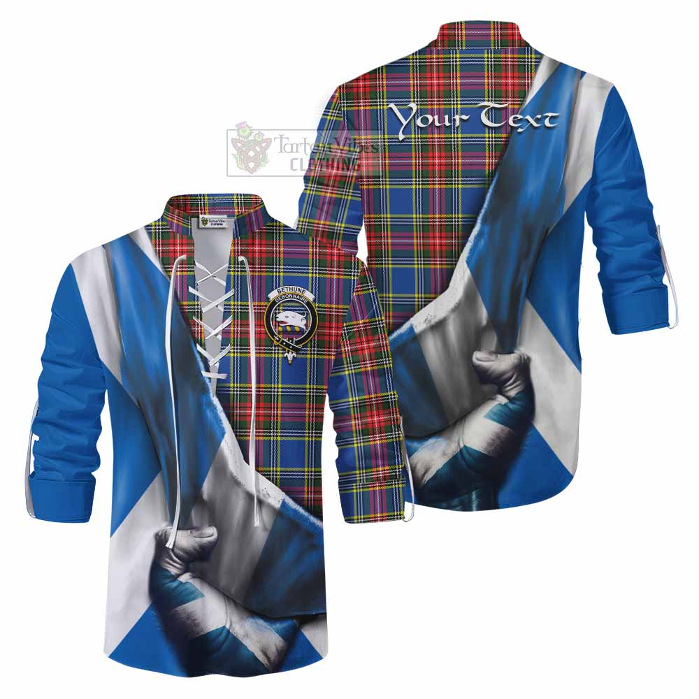 Tartan Vibes Clothing Bethune Tartan Ghillie Kilt Shirt with Family Crest Scotland Patriotic Style