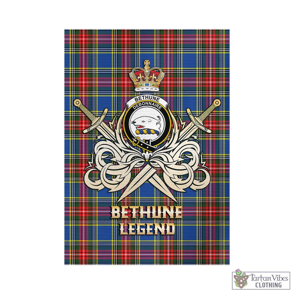 Tartan Vibes Clothing Bethune Tartan Flag with Clan Crest and the Golden Sword of Courageous Legacy
