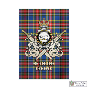 Bethune Tartan Garden Flag with Clan Crest and the Golden Sword of Courageous Legacy