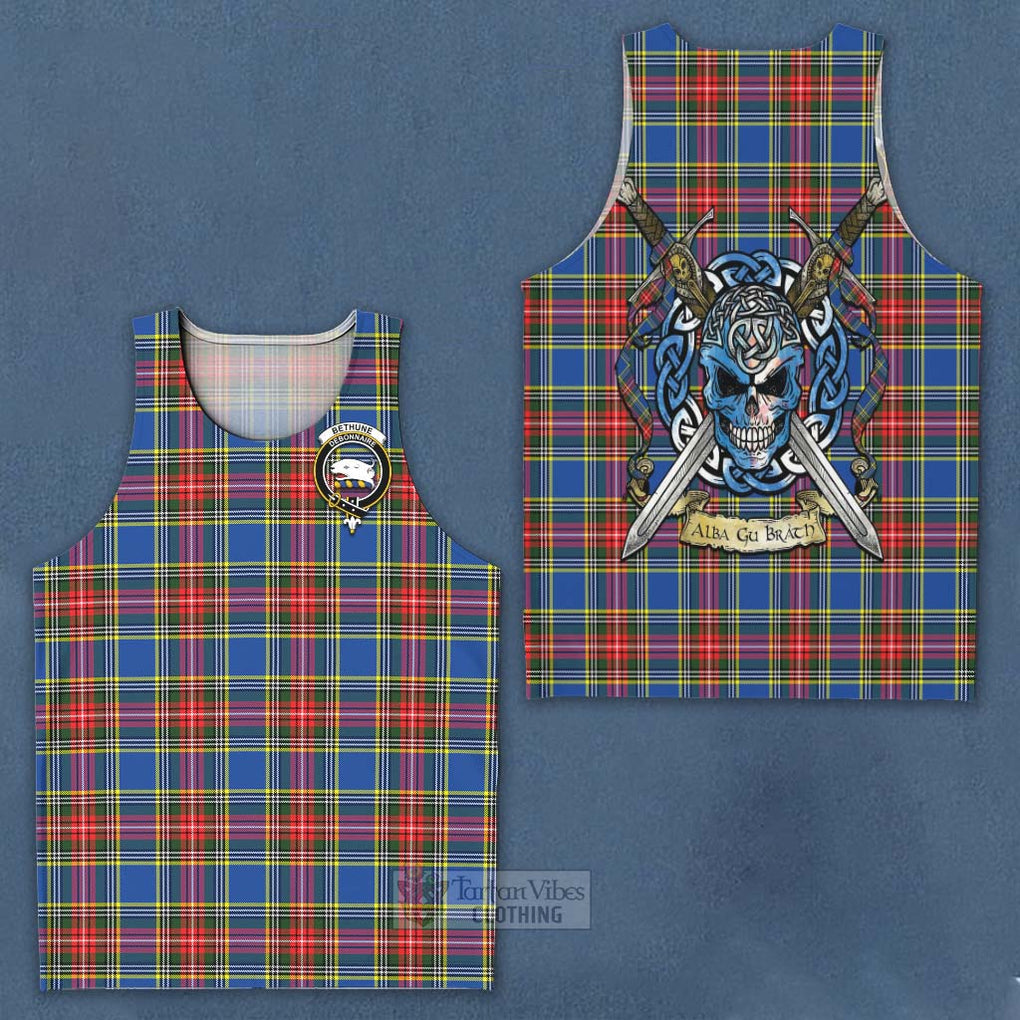 Tartan Vibes Clothing Bethune Tartan Men's Tank Top with Family Crest Celtic Skull Style