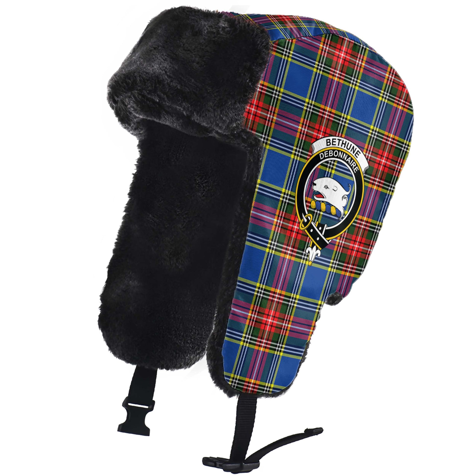 Bethune Tartan Winter Trapper Hat with Family Crest - Tartanvibesclothing