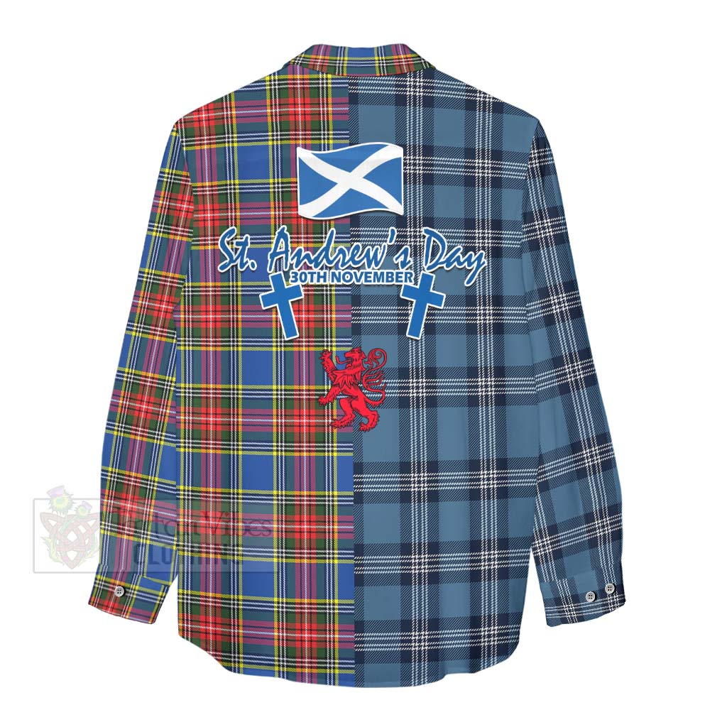 Tartan Vibes Clothing Bethune Tartan Women's Casual Shirt Happy St. Andrew's Day Half Tartan Style