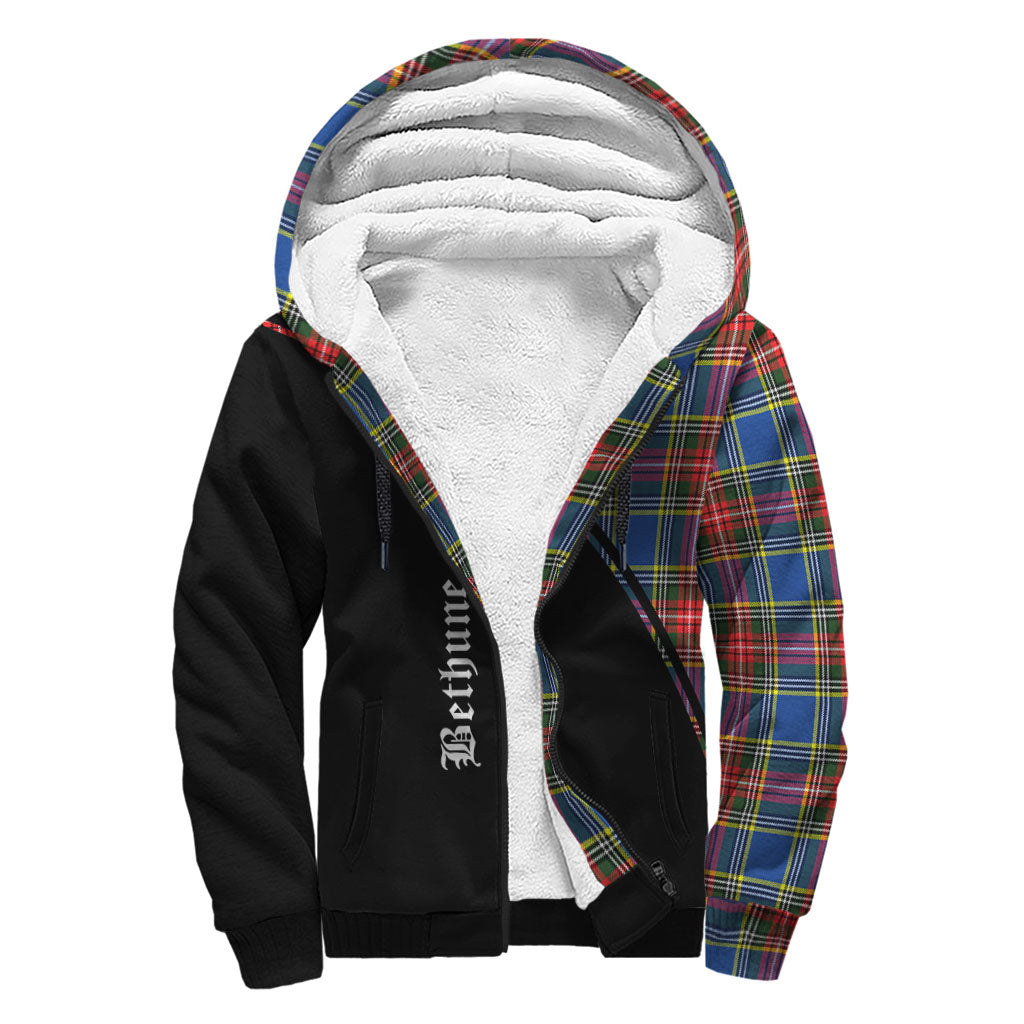 Bethune Tartan Sherpa Hoodie with Family Crest Curve Style - Tartanvibesclothing