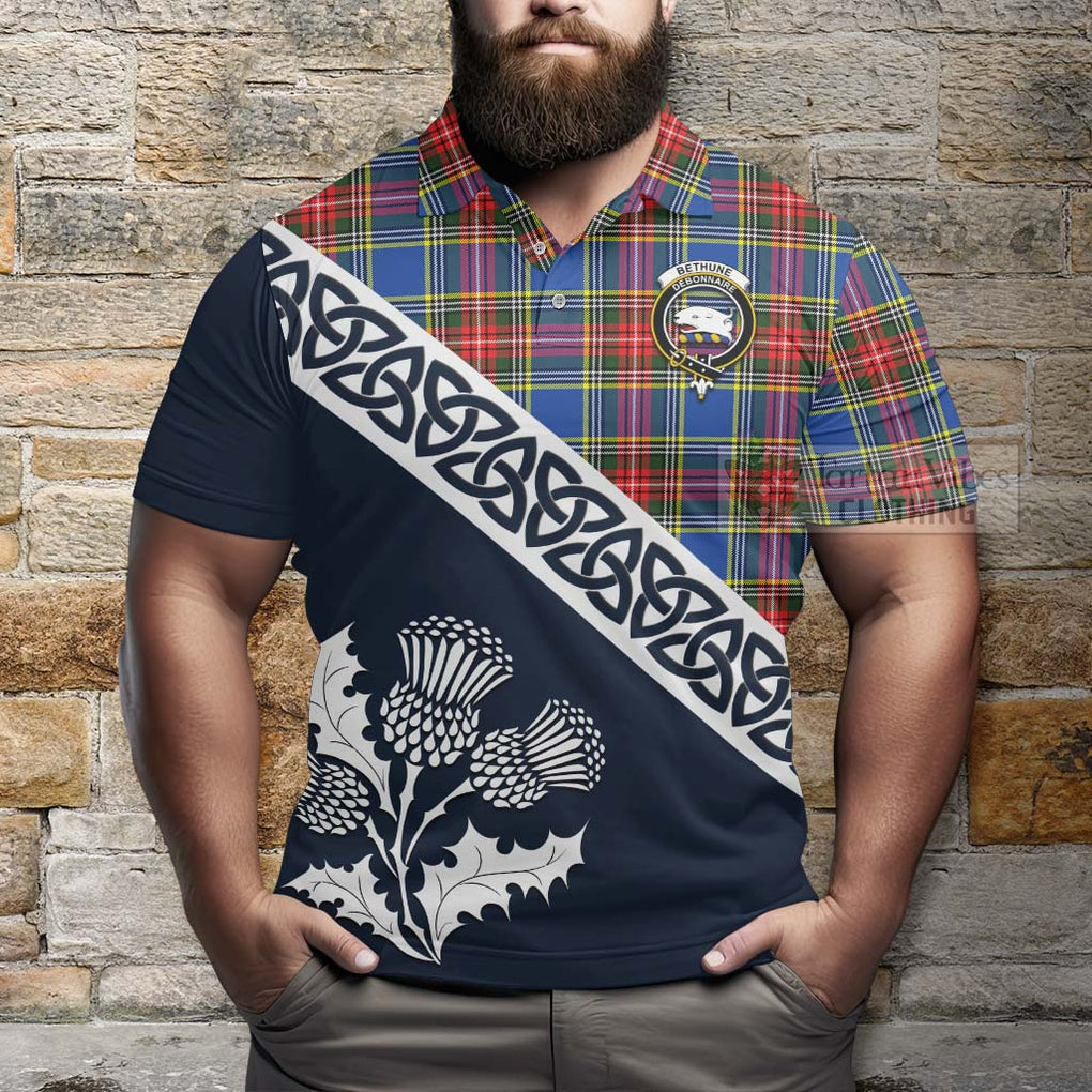 Bethune Tartan Polo Shirt Featuring Thistle and Scotland Map