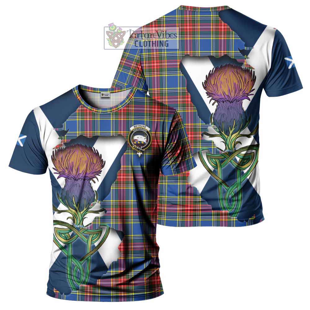 Tartan Vibes Clothing Bethune Tartan Family Crest T-Shirt Scottish Thistle Celtic Inspired