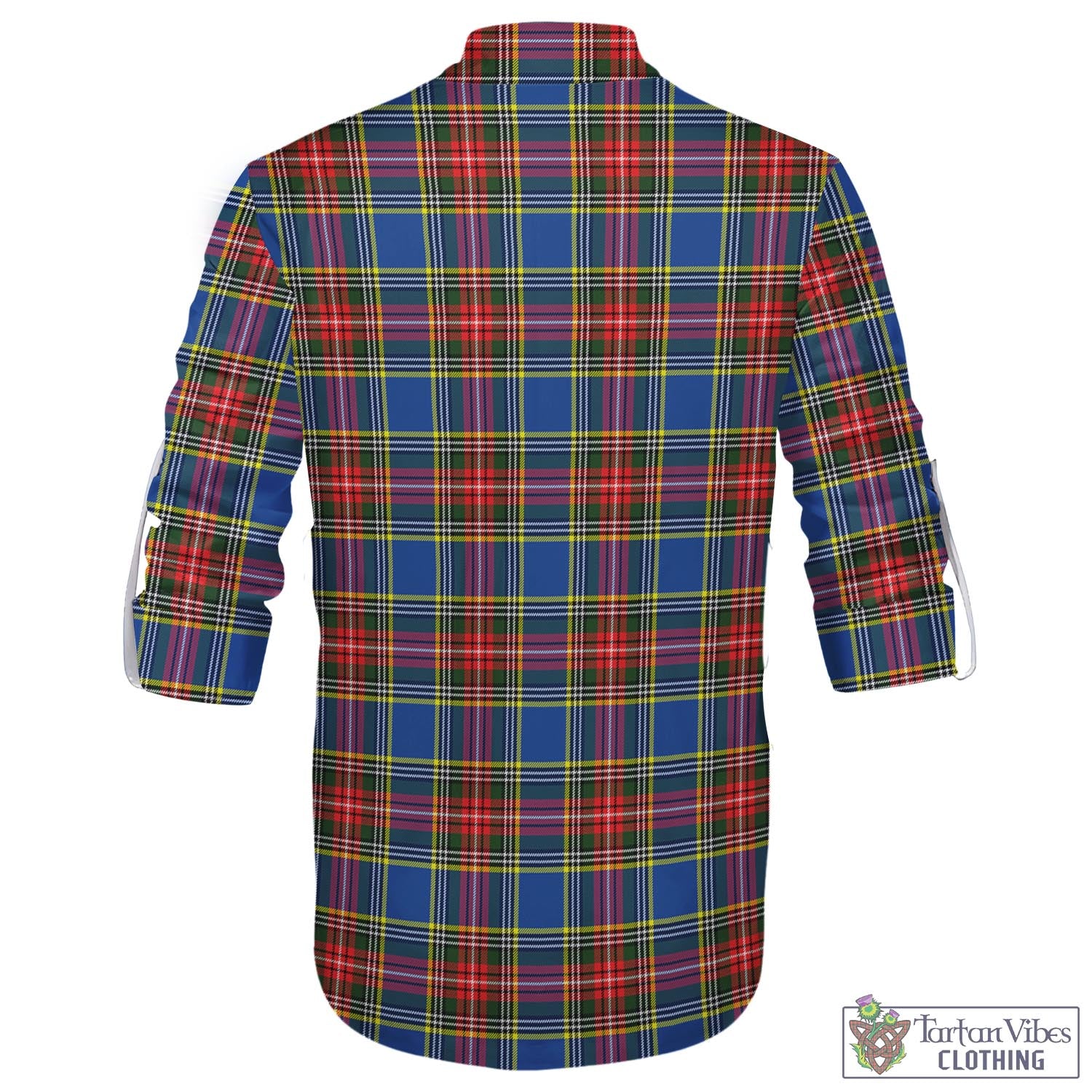 Tartan Vibes Clothing Bethune Tartan Men's Scottish Traditional Jacobite Ghillie Kilt Shirt with Family Crest