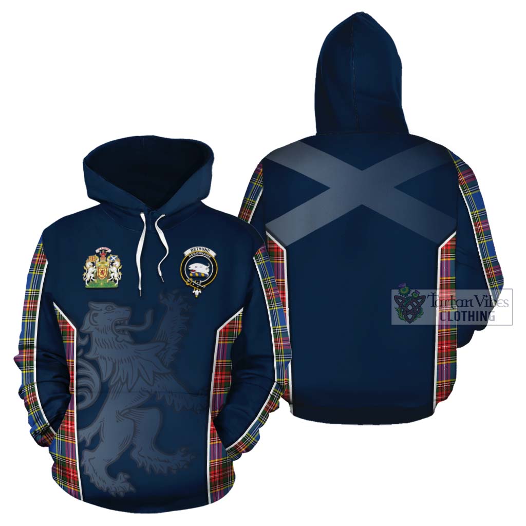 Tartan Vibes Clothing Bethune Tartan Cotton Hoodie with Family Crest and Lion Rampant Vibes Sport Style