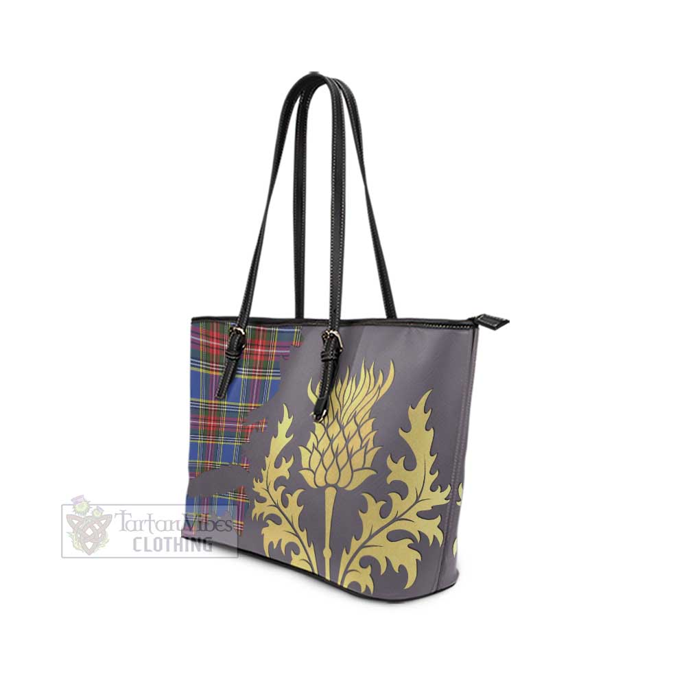 Tartan Vibes Clothing Bethune Tartan Leather Tote Bag Gold Thistle Style