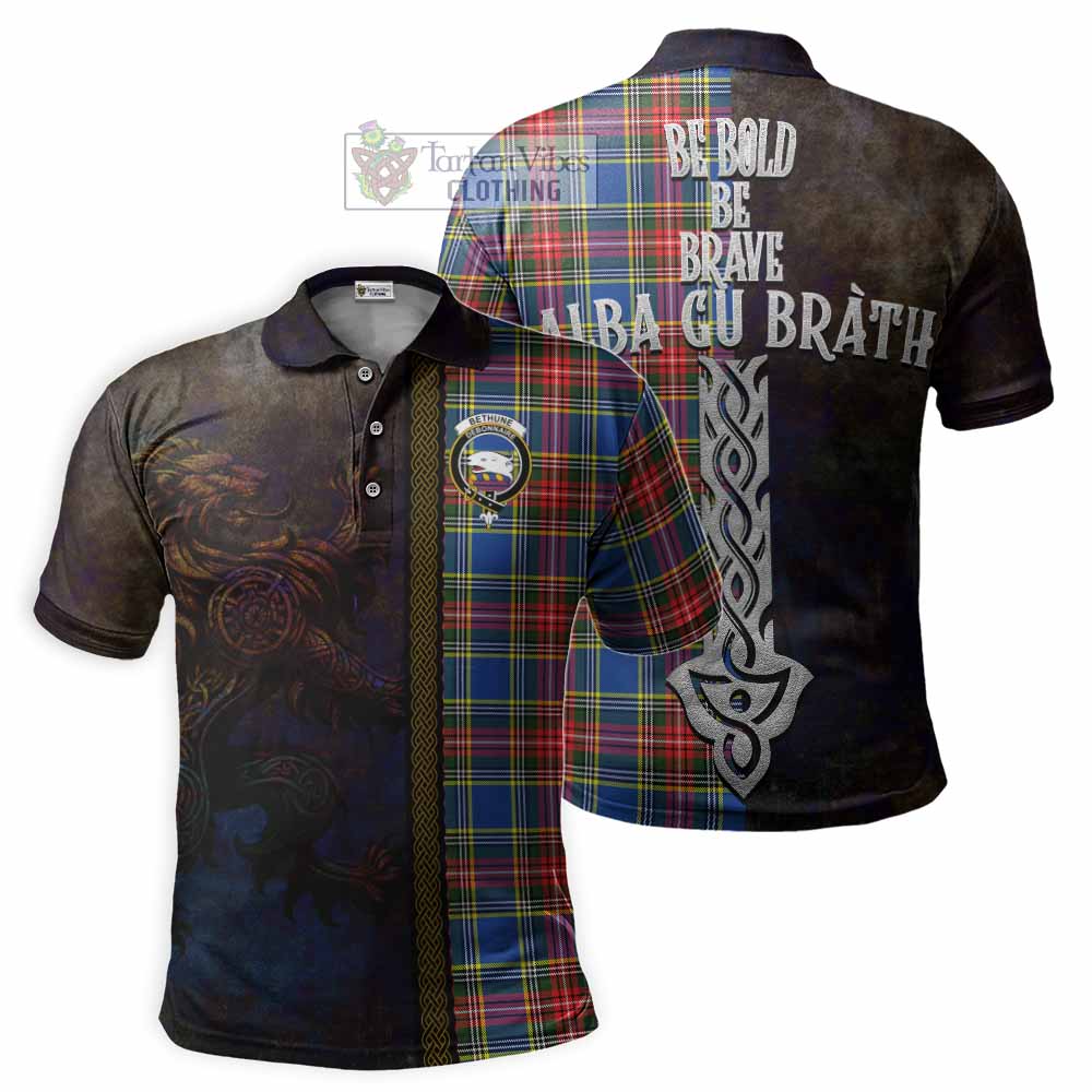 Tartan Vibes Clothing Bethune Tartan Family Crest Polo Shirt Alba Gu Brath Be Brave Lion Ancient Style