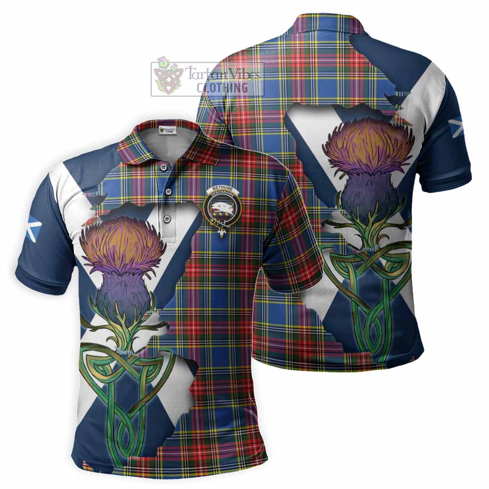 Tartan Vibes Clothing Bethune Tartan Family Crest Polo Shirt Scottish Thistle Celtic Inspired