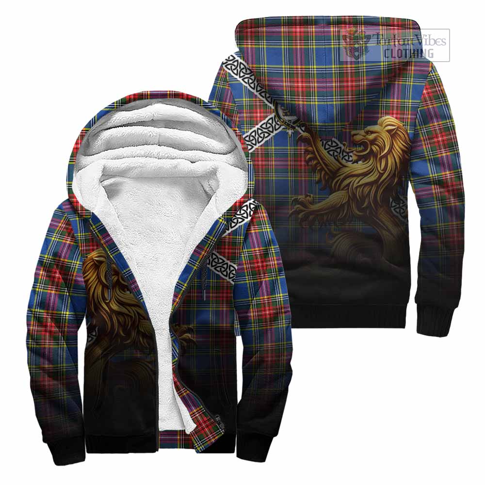 Tartan Vibes Clothing Bethune Crest Tartan Sherpa Hoodie with Golden Lion Emblem Celtic Style