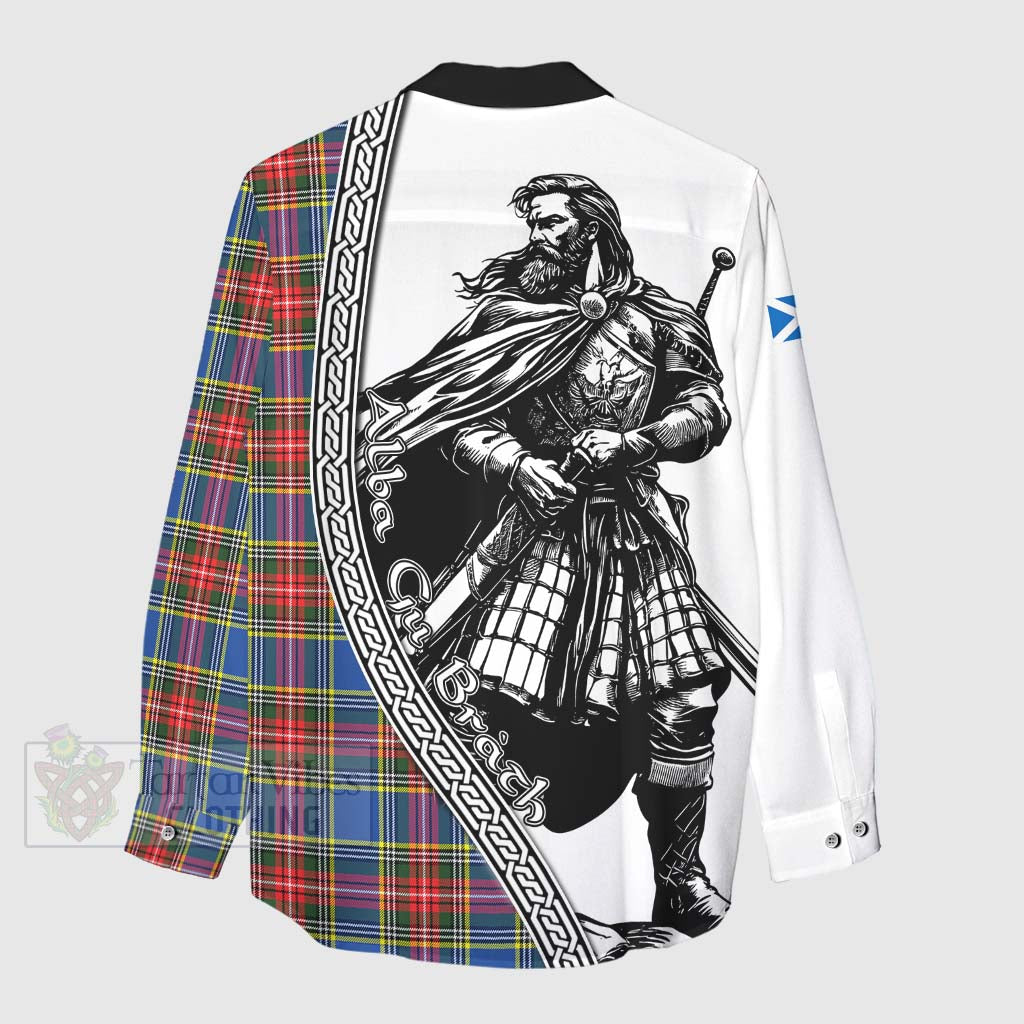 Tartan Vibes Clothing Bethune Tartan Clan Crest Women's Casual Shirt with Highlander Warrior Celtic Style