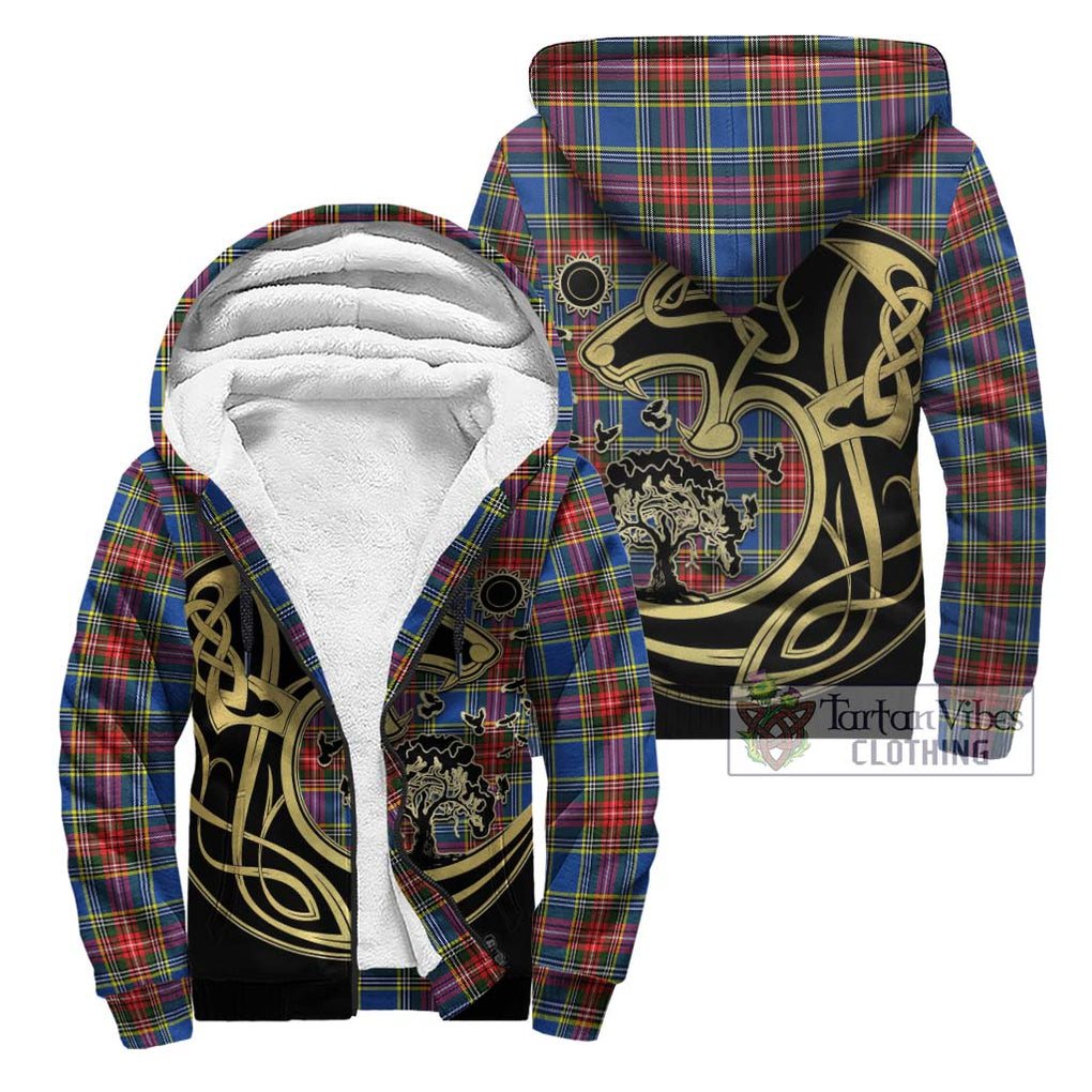 Bethune Tartan Sherpa Hoodie with Family Crest Celtic Wolf Style Unisex - Tartan Vibes Clothing
