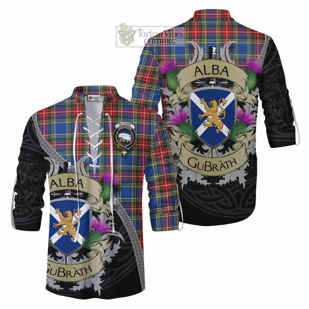 Tartan Vibes Clothing Bethune Tartan Family Crest Ghillie Kilt Shirt Lion Rampant Royal Thistle Shield Celtic Inspired
