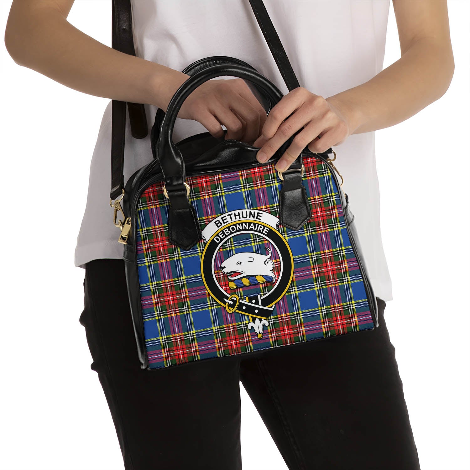 Bethune Tartan Shoulder Handbags with Family Crest - Tartanvibesclothing