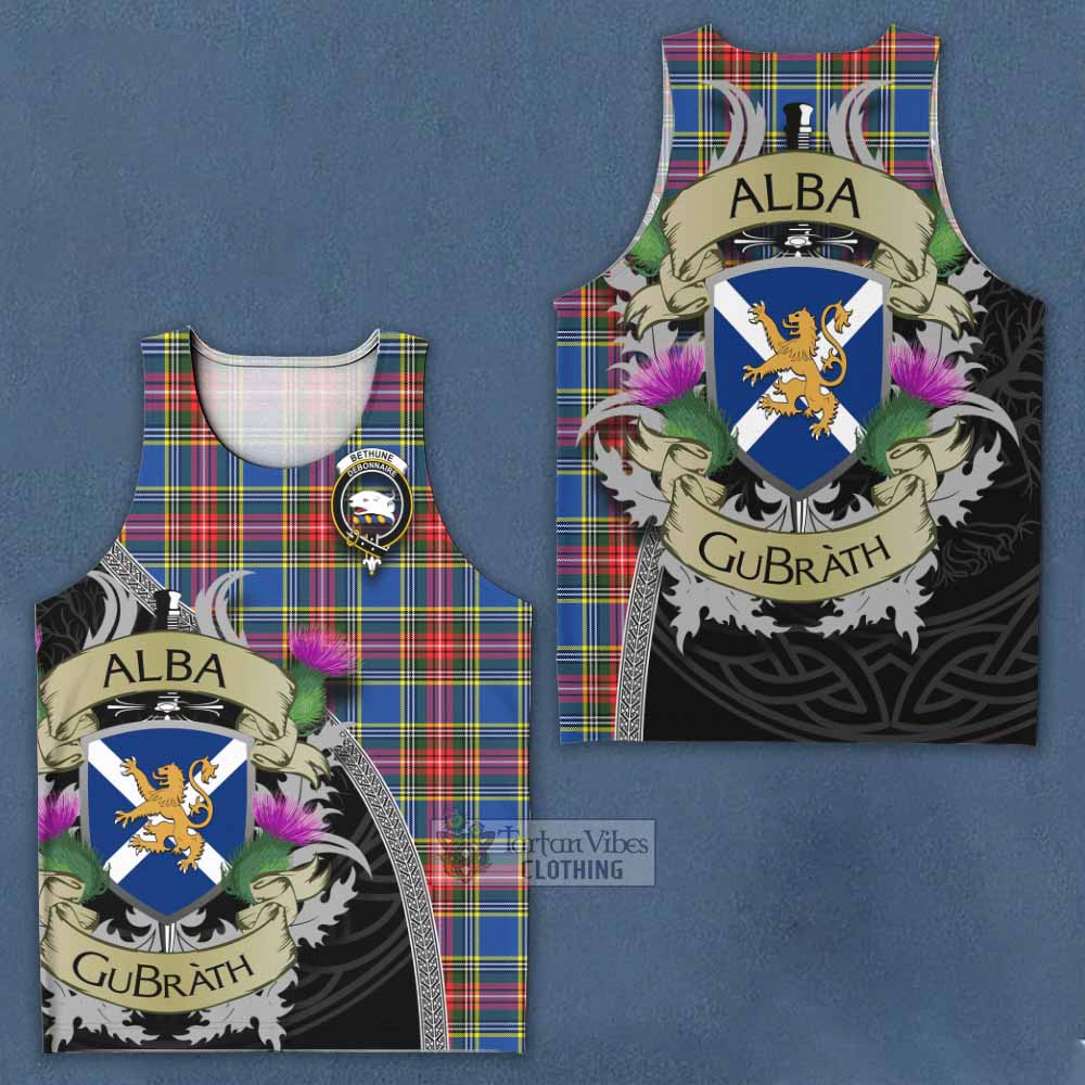 Tartan Vibes Clothing Bethune Tartan Family Crest Men's Tank Top Lion Rampant Royal Thistle Shield Celtic Inspired