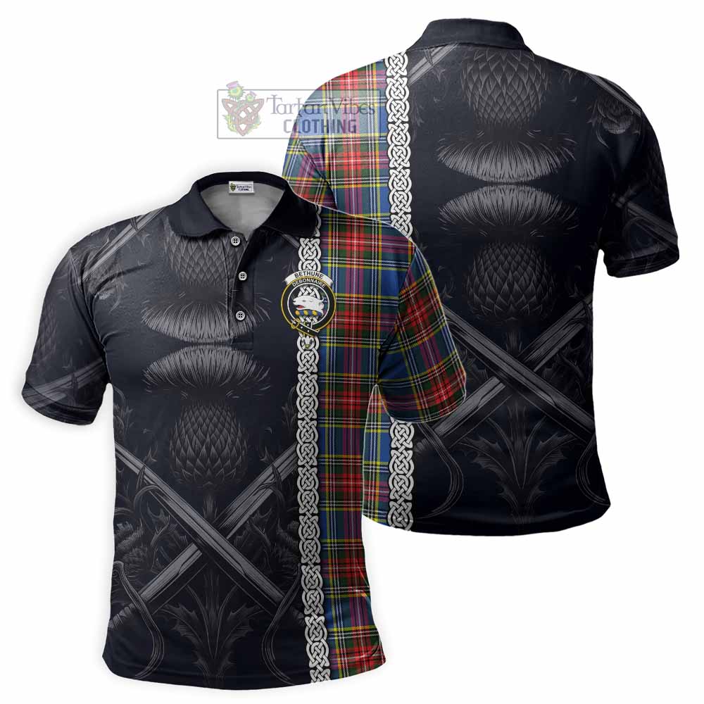 Tartan Vibes Clothing Bethune Tartan Polo Shirt with Family Crest Cross Sword Thistle Celtic Vibes