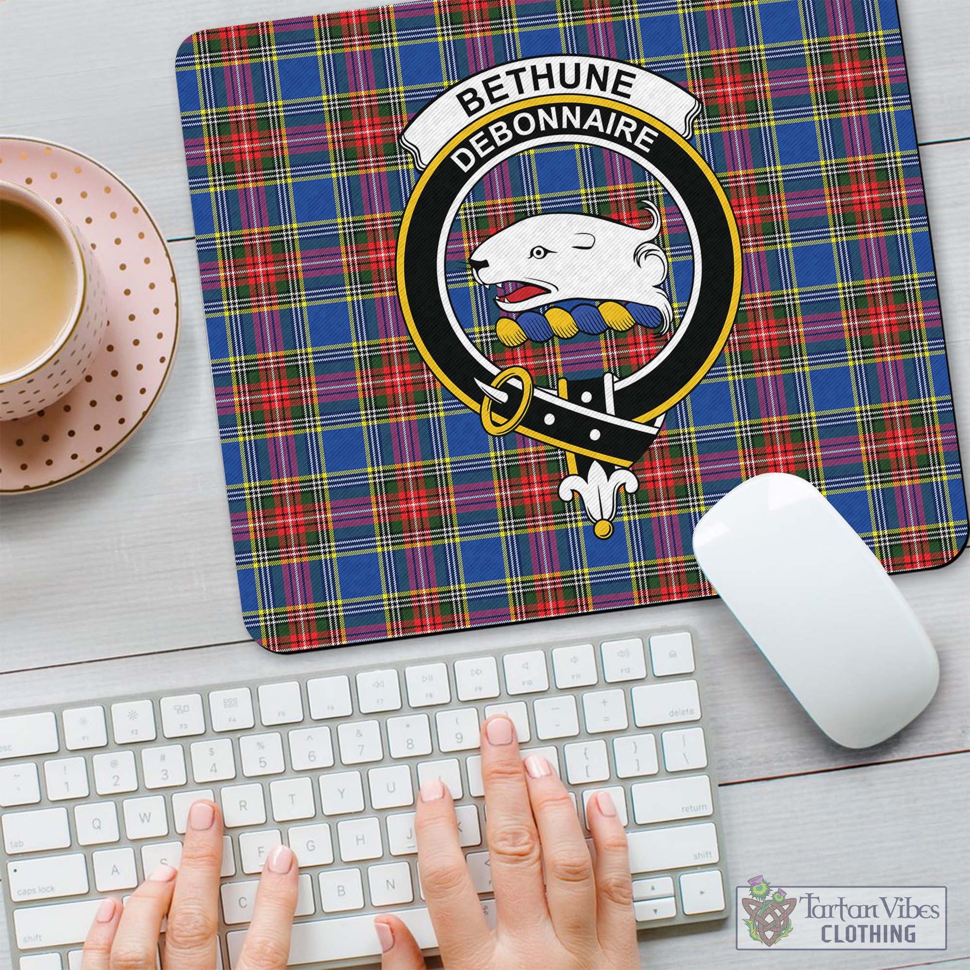 Tartan Vibes Clothing Bethune Tartan Mouse Pad with Family Crest