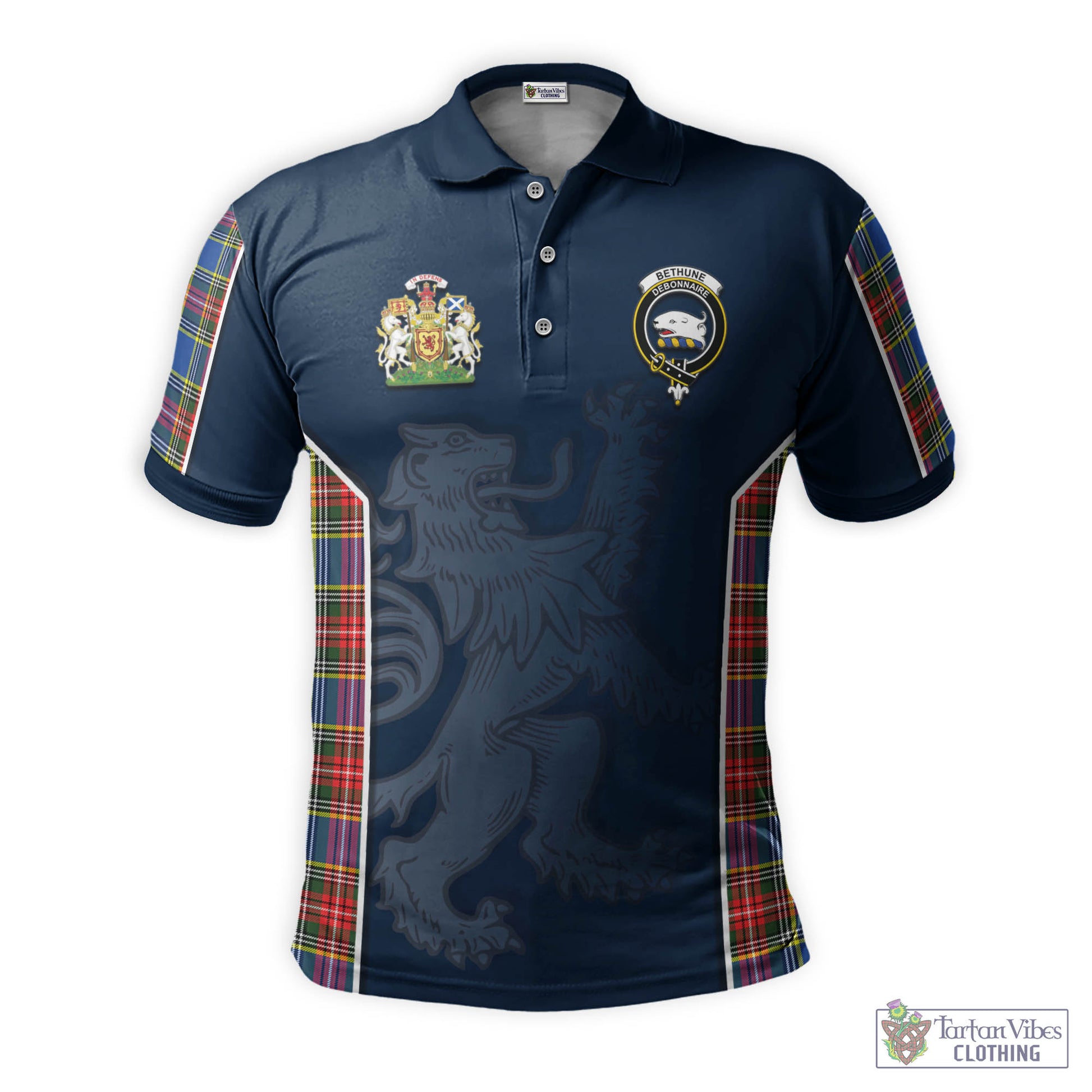 Tartan Vibes Clothing Bethune Tartan Men's Polo Shirt with Family Crest and Lion Rampant Vibes Sport Style