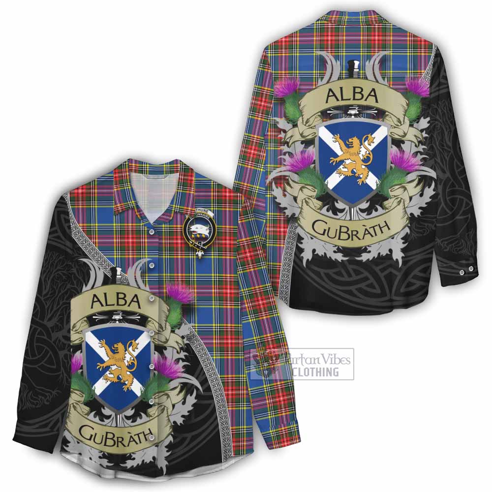 Tartan Vibes Clothing Bethune Tartan Family Crest Women's Casual Shirt Lion Rampant Royal Thistle Shield Celtic Inspired