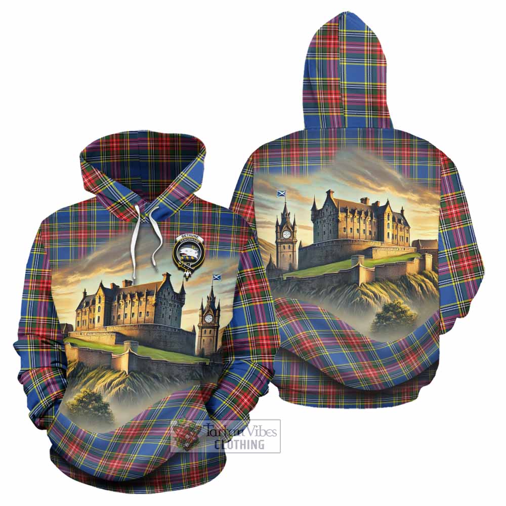 Tartan Vibes Clothing Bethune Tartan Family Crest Hoodie with Scottish Ancient Castle Style