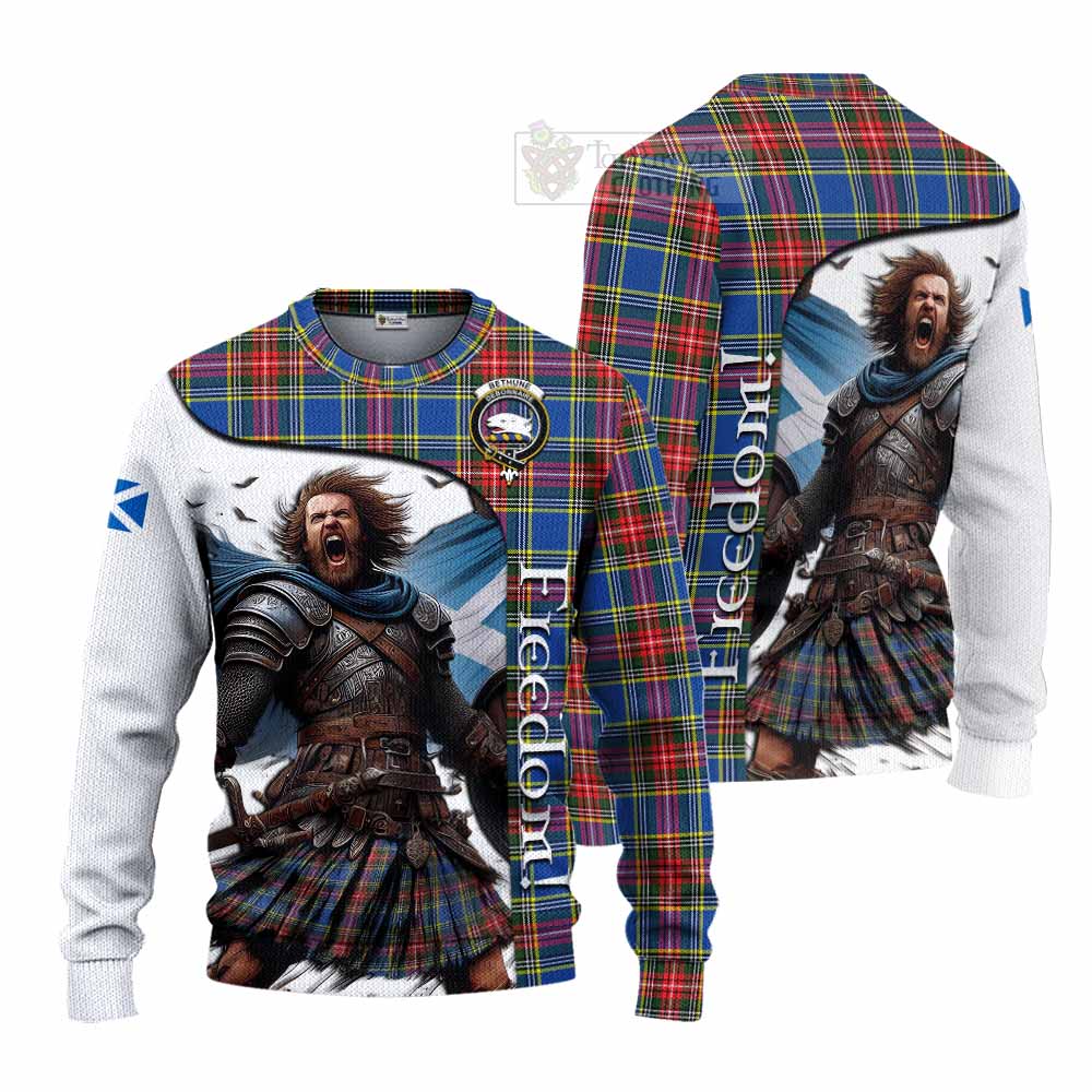 Tartan Vibes Clothing Bethune Crest Tartan Knitted Sweater Inspired by the Freedom of Scottish Warrior