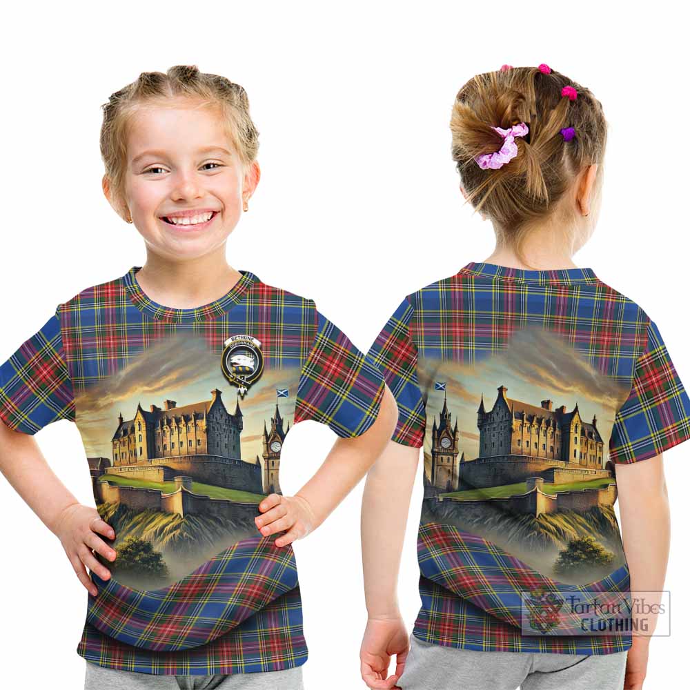 Tartan Vibes Clothing Bethune Tartan Family Crest Kid T-Shirt with Scottish Ancient Castle Style