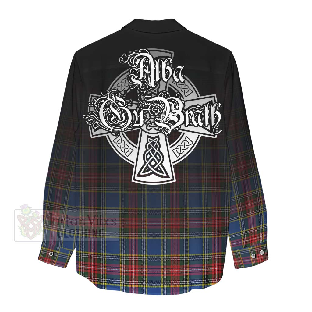 Tartan Vibes Clothing Bethune Tartan Women's Casual Shirt Featuring Alba Gu Brath Family Crest Celtic Inspired