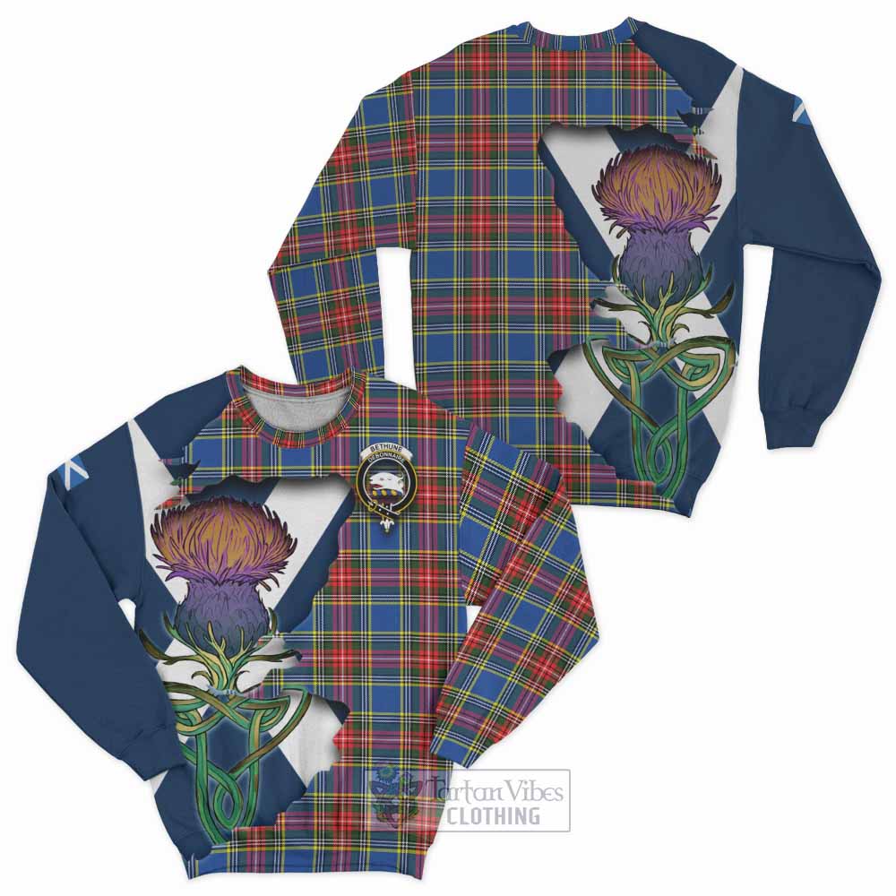 Tartan Vibes Clothing Bethune Tartan Family Crest Sweatshirt Scottish Thistle Celtic Inspired