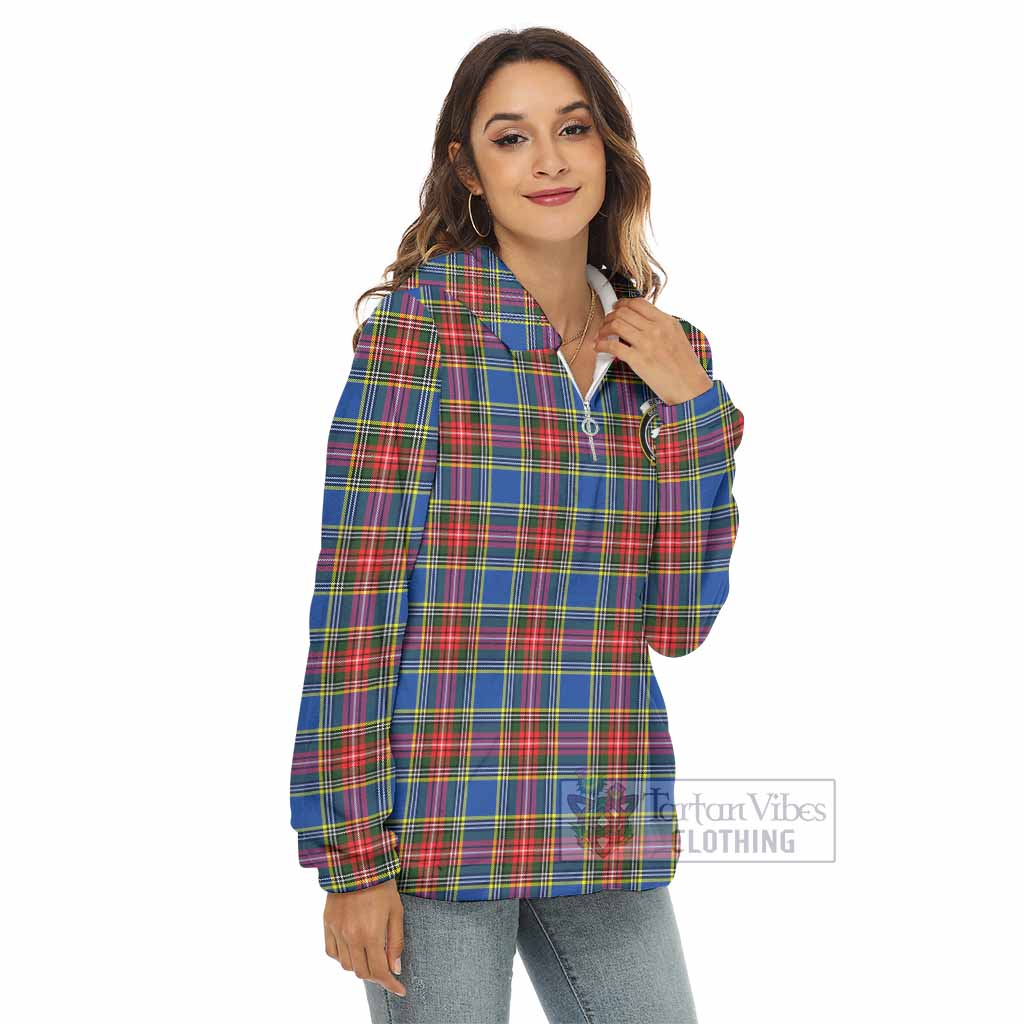 Tartan Vibes Clothing Bethune Tartan Crest Women's Borg  Half Zip Fleece Hoodie