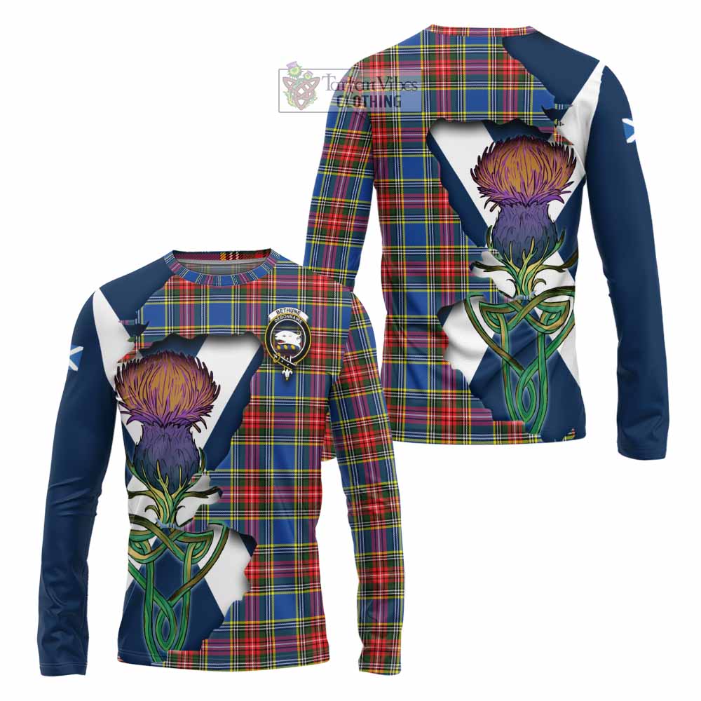 Tartan Vibes Clothing Bethune Tartan Family Crest Long Sleeve T-Shirt Scottish Thistle Celtic Inspired
