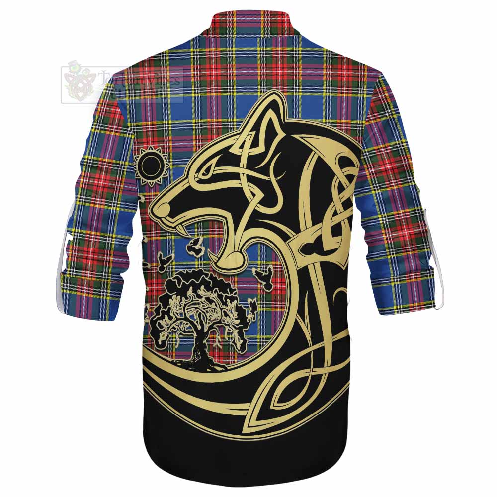 Tartan Vibes Clothing Bethune Tartan Ghillie Kilt Shirt with Family Crest Celtic Wolf Style