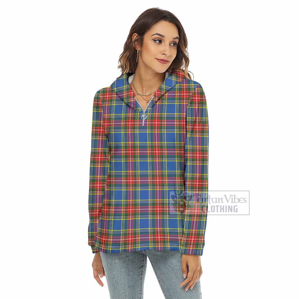 Tartan Vibes Clothing Bethune Tartan Women's Borg  Half Zip Fleece Hoodie
