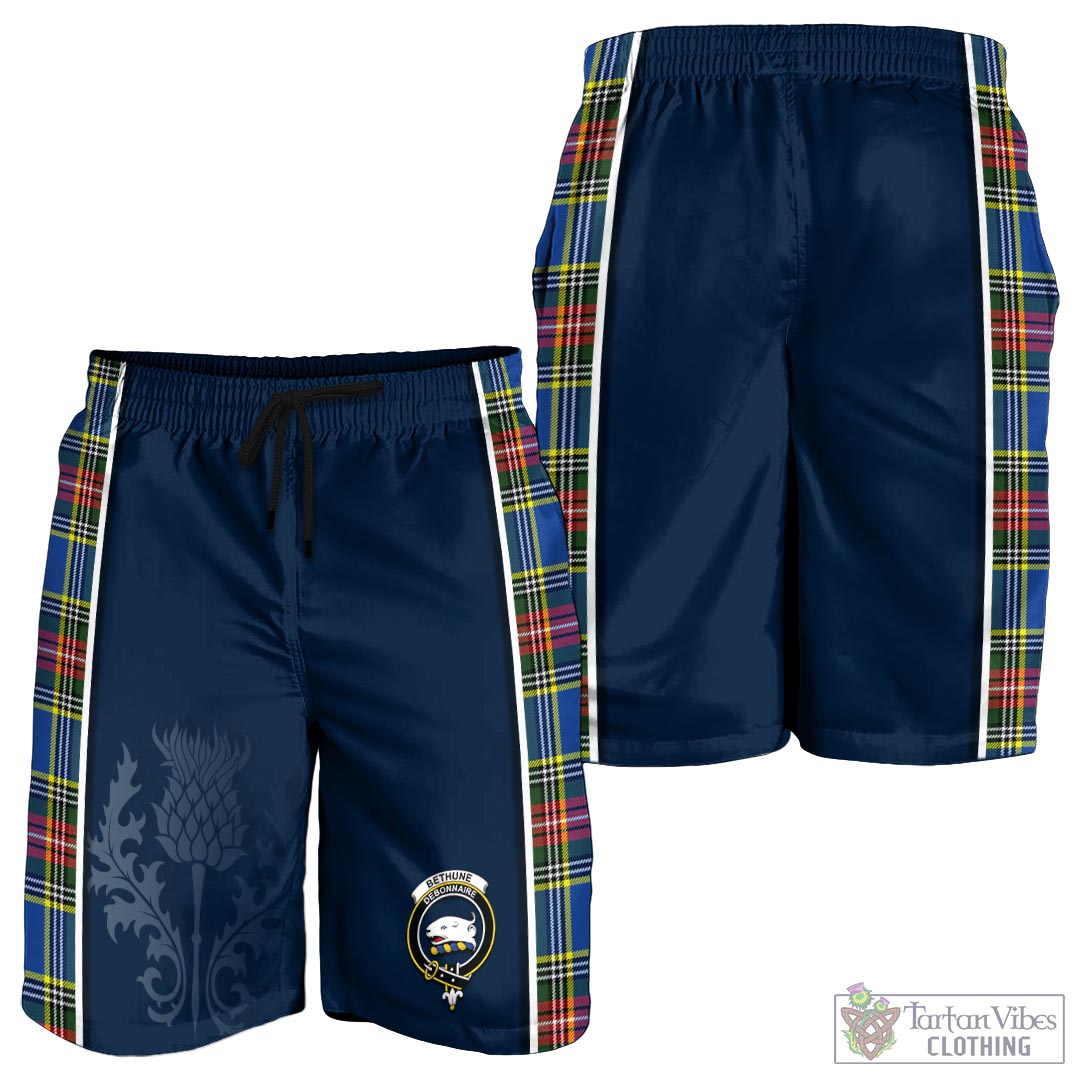 Tartan Vibes Clothing Bethune Tartan Men's Shorts with Family Crest and Scottish Thistle Vibes Sport Style