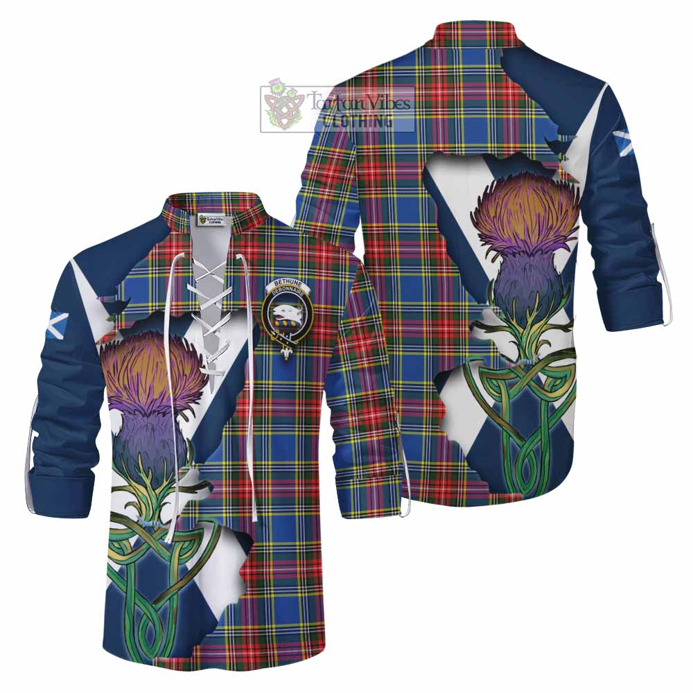 Tartan Vibes Clothing Bethune Tartan Family Crest Ghillie Kilt Shirt Scottish Thistle Celtic Inspired