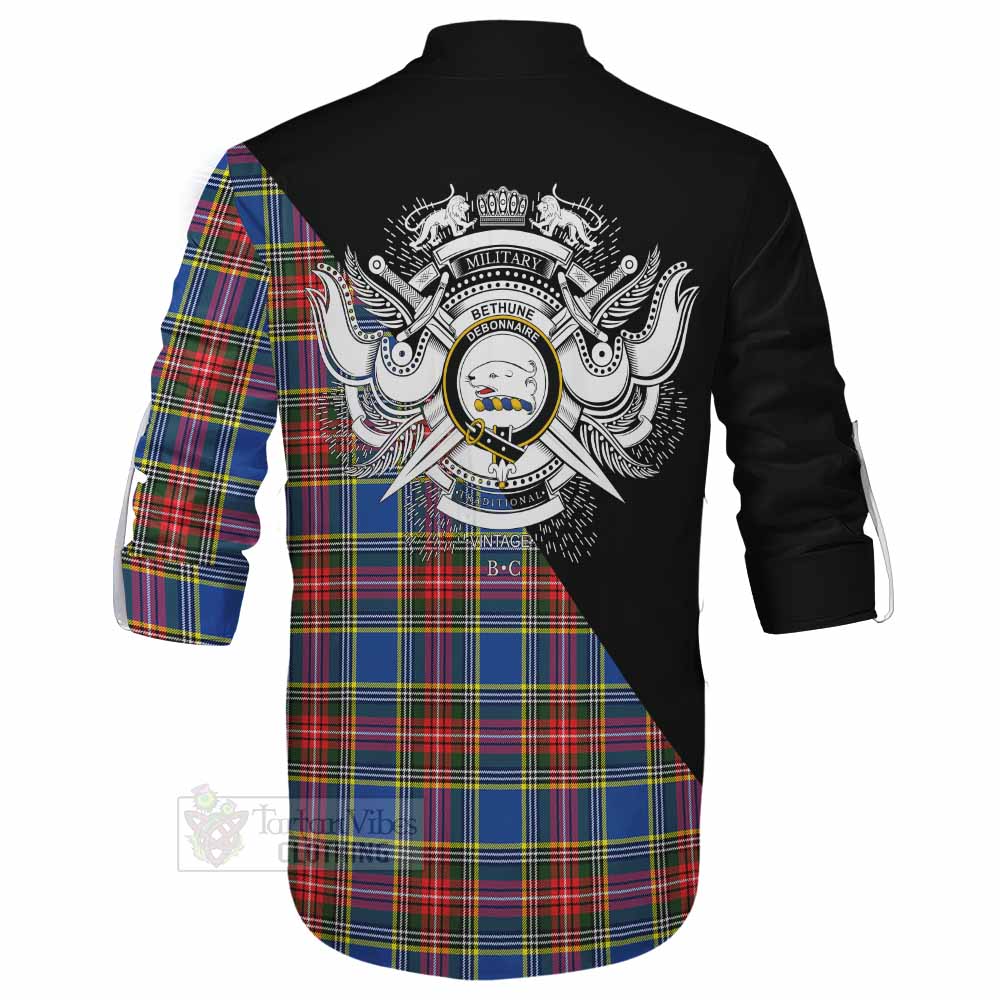 Tartan Vibes Clothing Bethune Tartan Ghillie Kilt Shirt with Family Crest and Military Logo Style