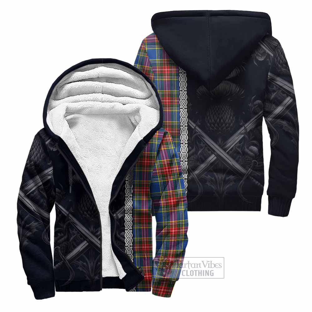 Tartan Vibes Clothing Bethune Tartan Sherpa Hoodie with Family Crest Cross Sword Thistle Celtic Vibes