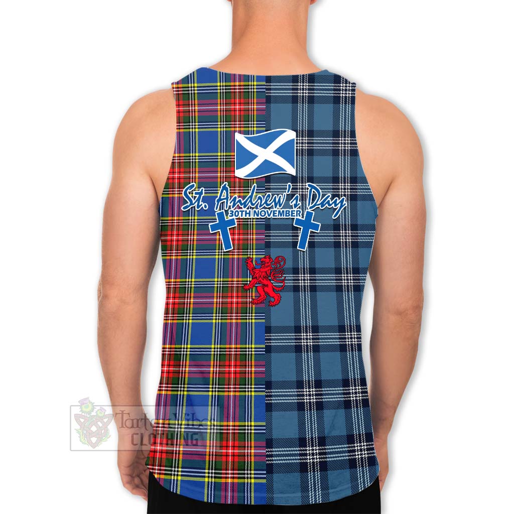 Tartan Vibes Clothing Bethune Tartan Men's Tank Top Happy St. Andrew's Day Half Tartan Style