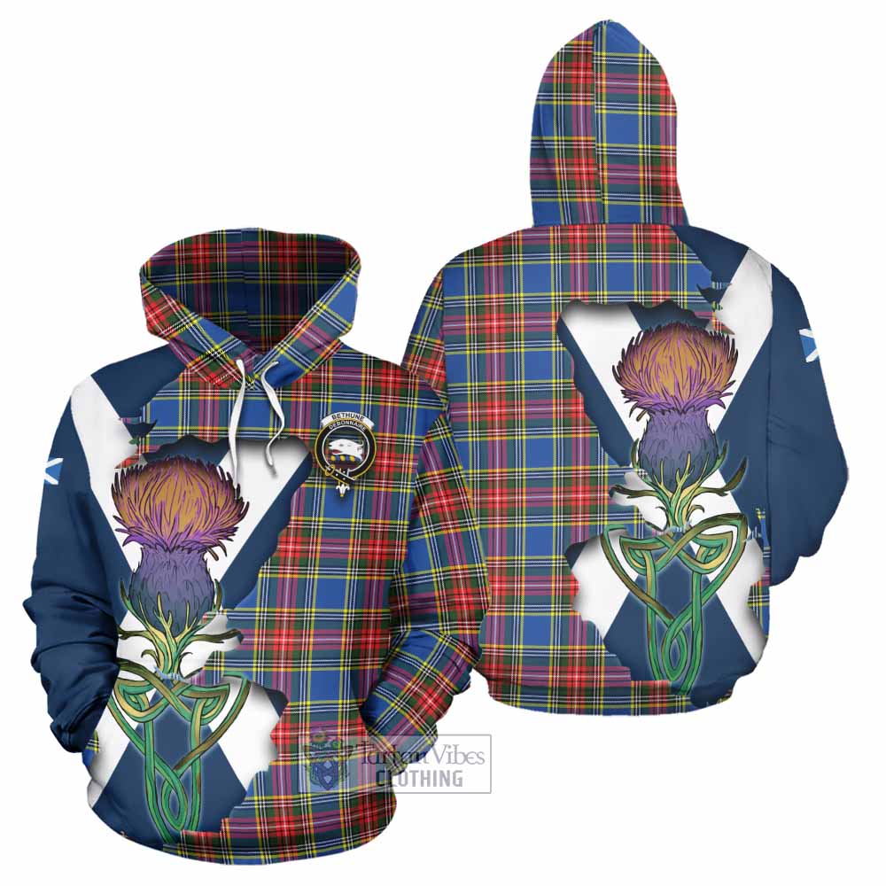 Tartan Vibes Clothing Bethune Tartan Family Crest Hoodie Scottish Thistle Celtic Inspired